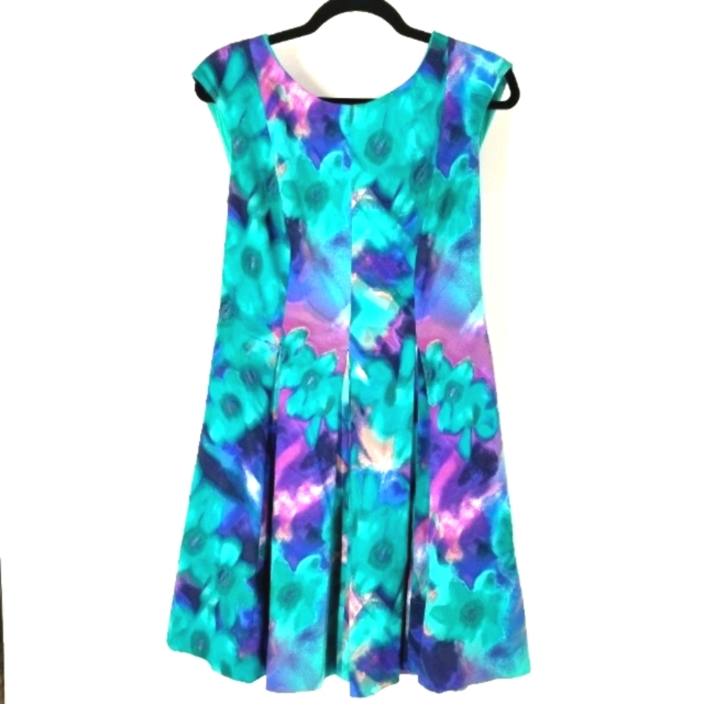 Eliza J Teal Turquoise Purple Floral Fit-and-Flare Mini Dress